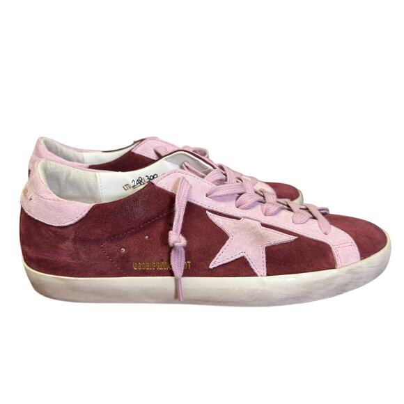 Golden Goose Red Pink Superstar Bicolor Suede Low Top Lace Up Sneakers Womens 9 - Picture 6 of 10